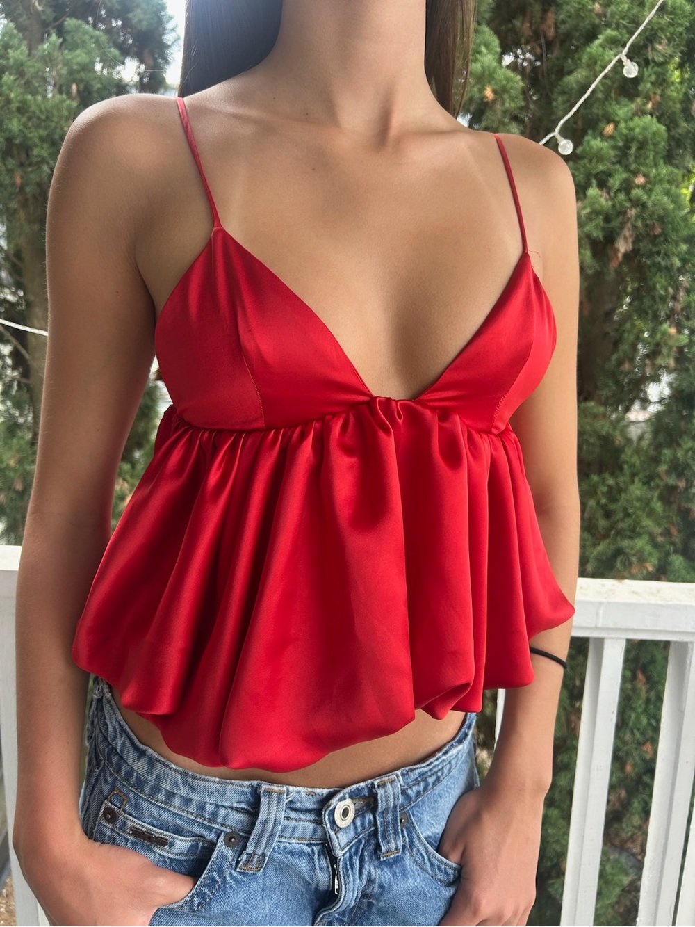 Zara Red Satin Spaghetti-Strap Camisole